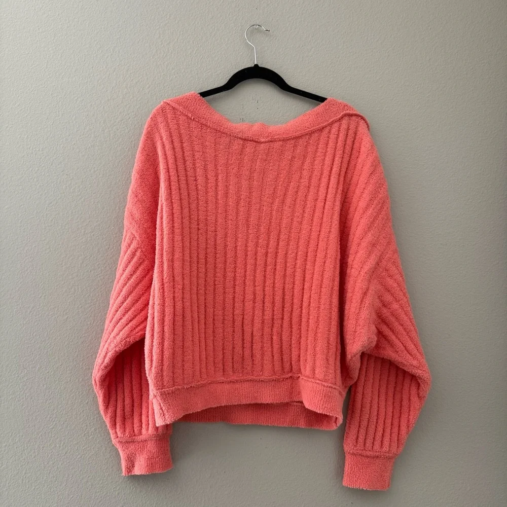 FREE PEOPLE Cabin Fever Pullover Top Sweater In Coral Size Large
